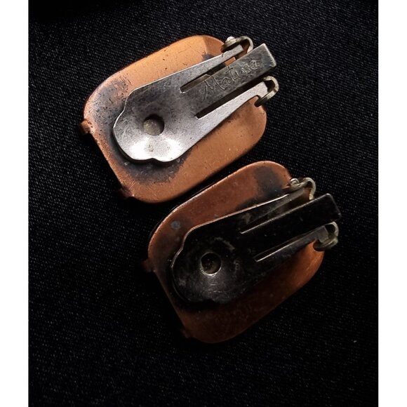 Vintage MATISSE Signed Copper & Green Enamel Cuff Bracelet & Earrings Set - Picture 7 of 7